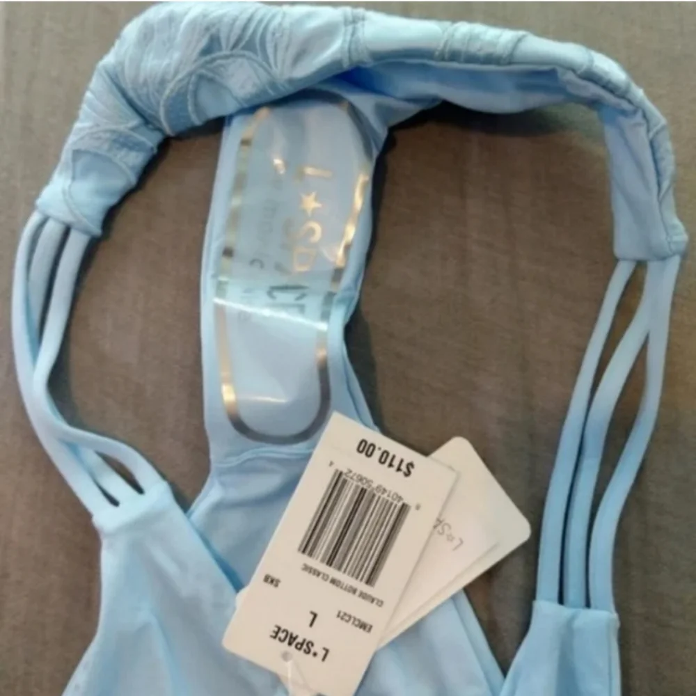 L*Space Jean Top Claude Bottoms Bikini Blue Full Set Satin